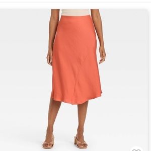 A new day high rise midi slip skirt orange size small